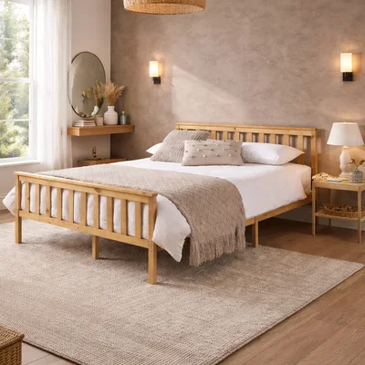 The Range Langley Wooden Slatted Bed Frame Grey or Natural - Natural / Single