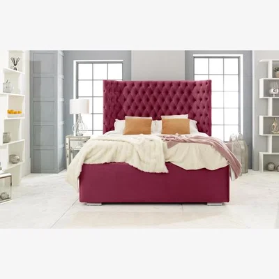 The Range Philly Plush 4 inch solid thick Bed Frame with Thick Winged Headboard - Maroon / Small Double