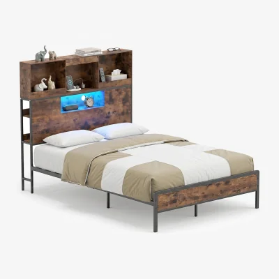 The Range Industrial Metal Platform Bed with Storage Headboard
