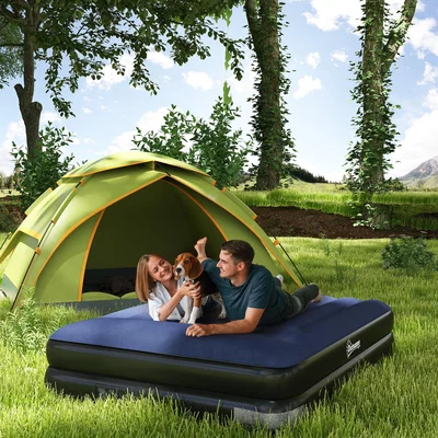 The Range Inflatable Queen Air Bed with Electric Pump and Integrated Pillow - Blue