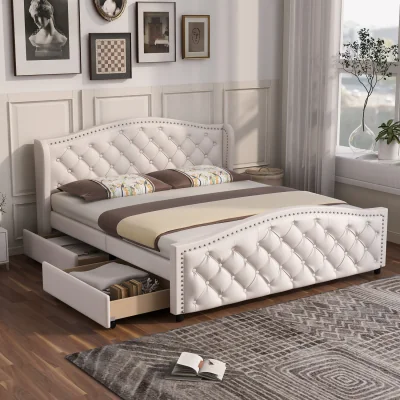 The Range Ella White PU Faux Leather Upholstered Double Bed Frame - White