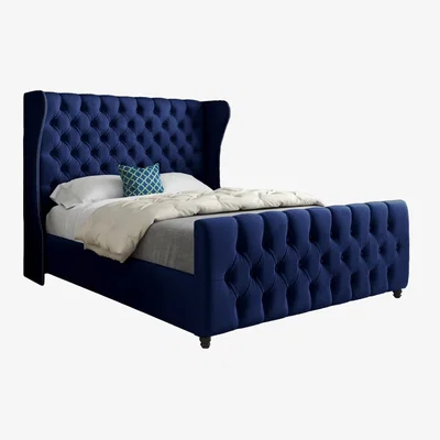 The Range Dozer Straight Curved Top Soft Velvet Upholstered Bed Frame - Blue / Single