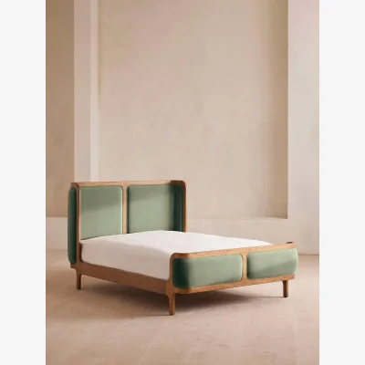 Soho Home Belsa Bed, Light Wood, King, Velvet, Seafoam, UK