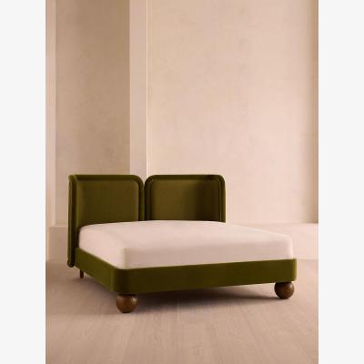Soho Home Willem Bed, Superking, Velvet & Linen, Olive