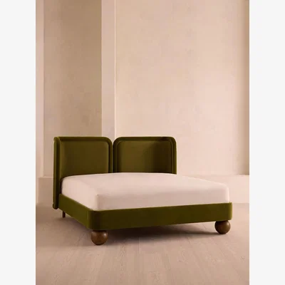 Soho Home Willem Bed, Superking, Velvet & Linen, Olive