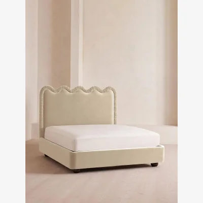 Soho Home Tristan Bed, King, Velvet, Oyster, UK
