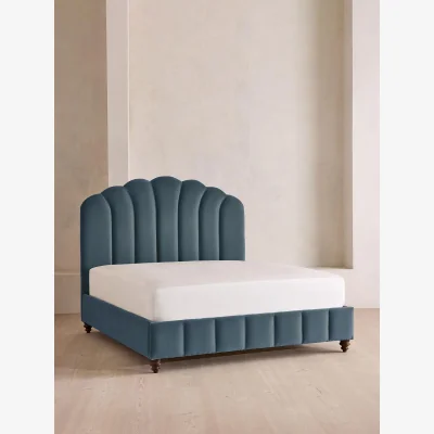 Soho Home Manette Bed, with Twisted Cord, King, Velvet, Grey Blue