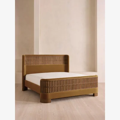 Soho Home Devon Bed, King, Velvet, Mustard