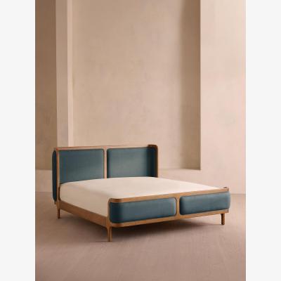 Soho Home Belsa Bed, Light Oak, Superking, Linen, Prussian Blue