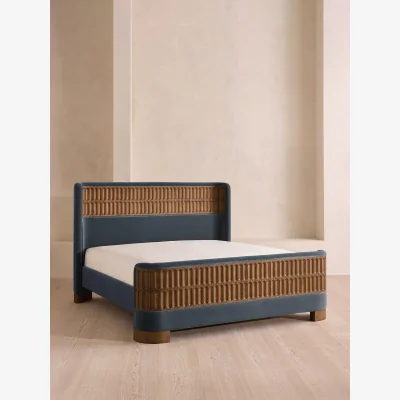 Soho Home Devon Bed, King, Velvet, Grey Blue