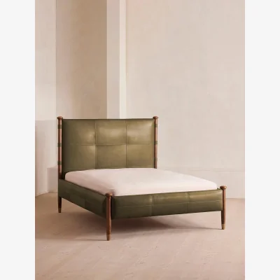 Soho Home Paolo Bed, King, Leather, Moss