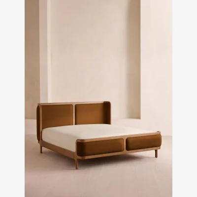 Soho Home Belsa Bed, Light Wood, Super King, Linen, Terracotta, UK