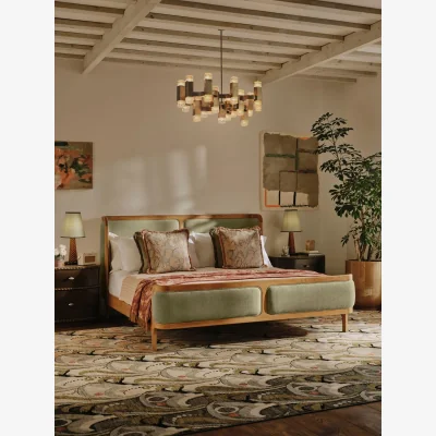 Soho Home Belsa Bed, Light Wood, King, Linen Chenille, Sage, UK