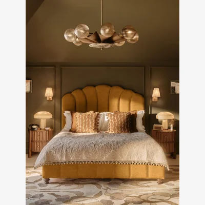 Soho Home Manette Bed, Double, Linen, Turmeric, UK