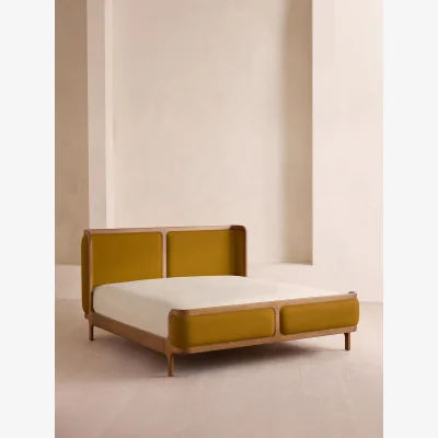 Soho Home Belsa Bed, Light Wood, Super King, Linen, Turmeric, UK