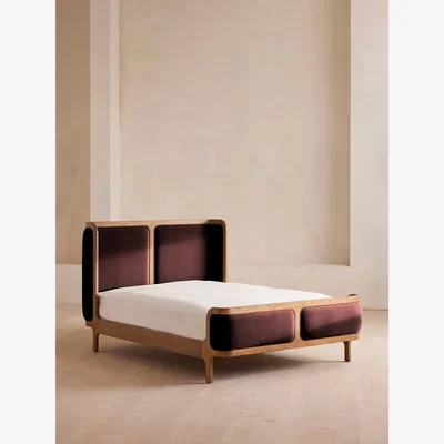 Soho Home Belsa Bed, Light Wood, Super King, Velvet, Aubergine, UK