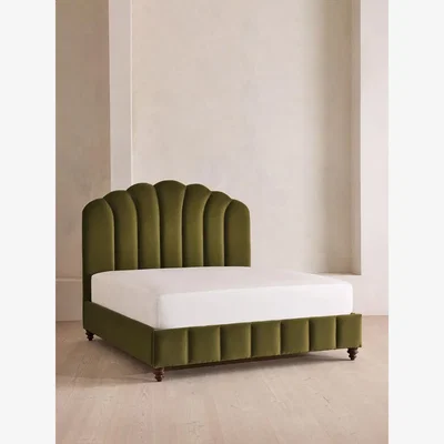 Soho Home Manette Bed, with Twisted Cord, King, Velvet, Olive