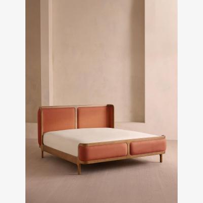 Soho Home Belsa Bed, Light Oak, King, Linen, Antique Rose