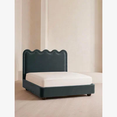 Soho Home Tristan Bed, Super King, Velvet, Grey Blue