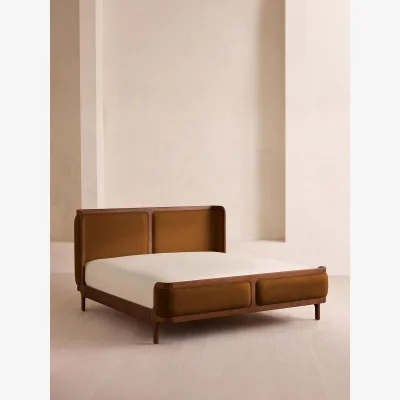 Soho Home Belsa Bed, Double, Linen, Terracotta, UK