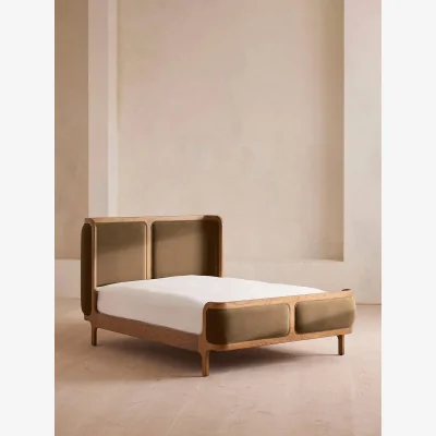 Soho Home Belsa Bed, Light Wood, Super King, Velvet, Truffle, UK