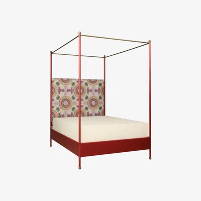 Tobias Oliver Julian Chichester | Rita Four Poster Bed 5 ft | Red Gesso & Aged Brass