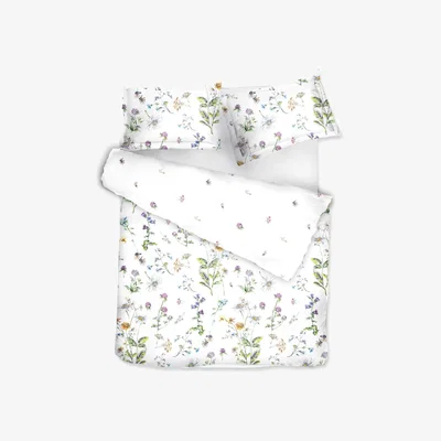 Wolf & Badger Sateen Bedding Set Midsummer  - White Floral Pattern - Bed Linen Set - Uk Double | Uk Double | Decoflux Home