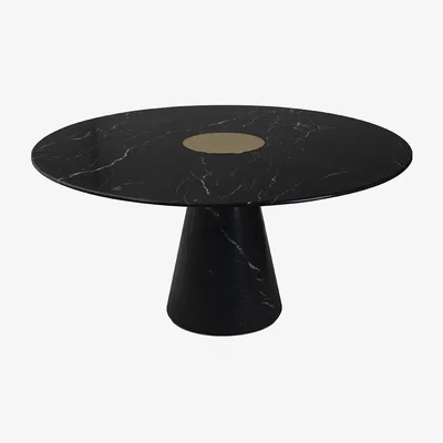 Amara Essential Home - Bertoia Round Dining Table - Gold Plated Brass/Nero Marquina Marble