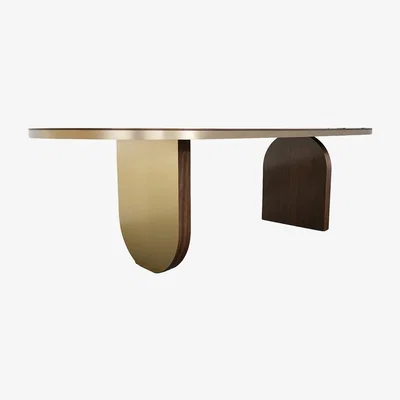 Amara Essential Home - Ezra Dining Table - Solid Wood Walnut/Aged Brass
