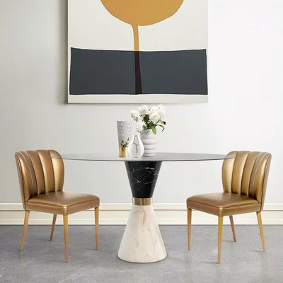 Amara Essential Home - Vinicius Dining Table - Gold Brass/Estremoz Marble/Black Smoked Glass