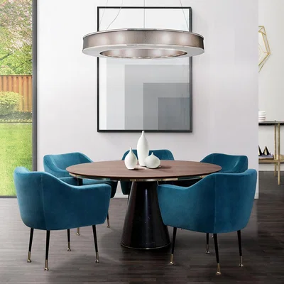 Amara Essential Home - Bertoia Round Dining Table - Gold Plated Brass/Nero Marquina Marble/Walnut