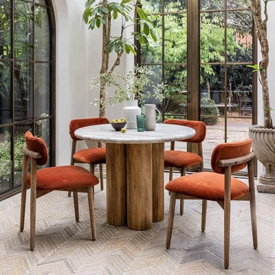 Atkin & Thyme Column Marble Dining Table - Natural