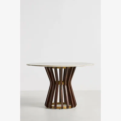 Anthropologie Asta Acacia Wood Marble-Top Round Dining Table