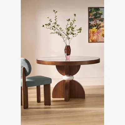 Anthropologie Vivienne 48" Round Marble Top Wood Dining Table