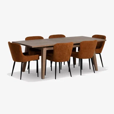 Barker and Stonehouse Hancock Ext 160-210cm Din Set with 6 Rivington, Grey Wood | Barker & Stonehouse