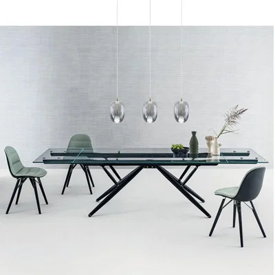 Barker and Stonehouse Bontempi Bridge Dining Table, Black M055 with Gold details M325 and Transparent Extra-Clear Glass C157