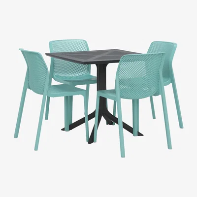 Barker and Stonehouse Pollux Garden Dining Table & 4 Mimos Dining Chairs, Blue | Barker & Stonehouse