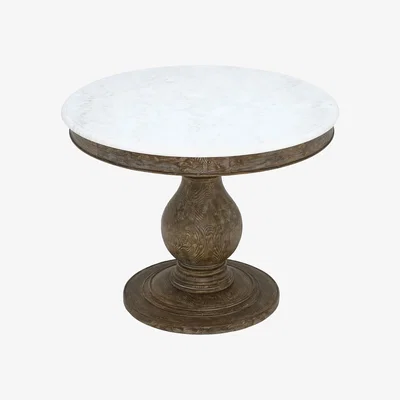 Barker and Stonehouse Woolton Round Dining Table, White Marble and Mid Burnt Oak