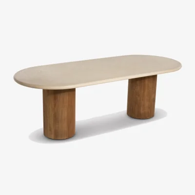 Barker and Stonehouse Panama Dining Table 220x100x77cm, Round, Brown Stone Effect | Barker & Stonehouse
