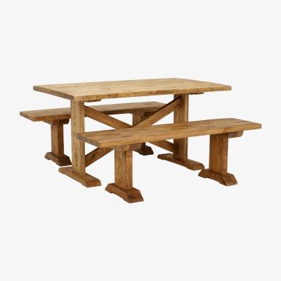 Barker and Stonehouse Newsham Dining Table & 2 Benches, Brown Wood | Barker & Stonehouse