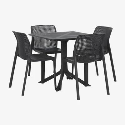 Barker and Stonehouse Pollux Garden Dining Table & 4 Mimos Dining Chairs, Black | Barker & Stonehouse