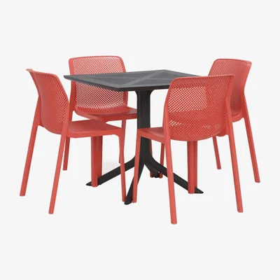 Barker and Stonehouse Pollux Garden Dining Table & 4 Mimos Dining Chairs, Red | Barker & Stonehouse