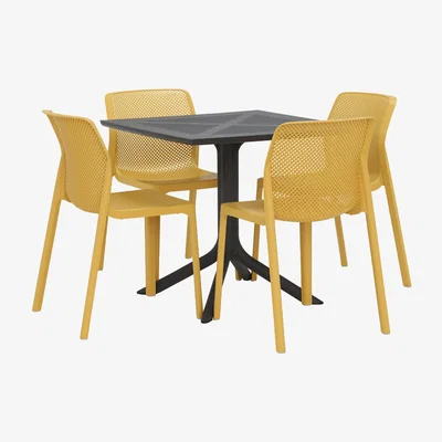 Barker and Stonehouse Pollux Garden Dining Table & 4 Mimos Dining Chairs, Yellow | Barker & Stonehouse