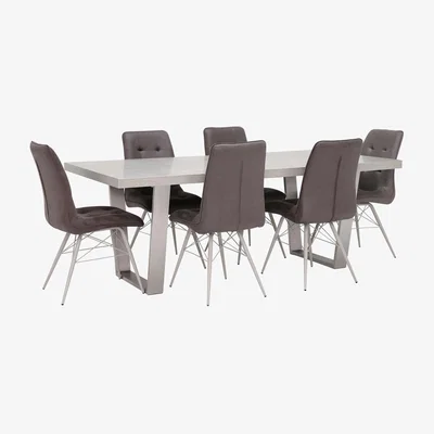 Barker and Stonehouse Halmstad Dining Table & 6 Hix Chairs, Grey Concrete | Barker & Stonehouse
