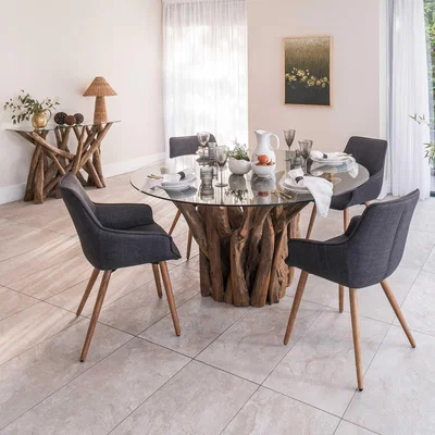 Barker and Stonehouse Whinfell Round Dining Table 160cm, Round, Brown Glass | Barker & Stonehouse