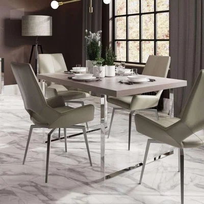 Chiltern Oak Furniture Milan Chrome & Oak 1.4m Fixed Top Dining Table