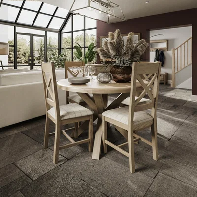 Chiltern Oak Furniture Wessex Smoked Oak Small Round Cross Leg Dining Table