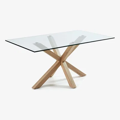 Cuckooland Arya Glass Dining Table with Cross Legs in Wood Effect