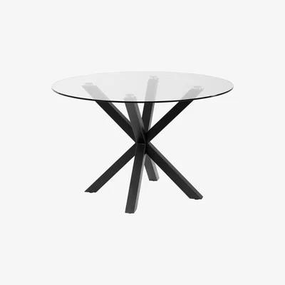 Cuckooland Arya Round Glass Dining Table with Cross Legs - Natural
