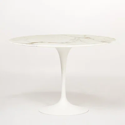 The Conran Shop Tulip Dining Table Glossy Calacatta Marble & White Base 107cm